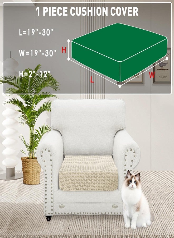 MAXIJIN Couch Cushion Covers for Sectional Sofa, Stretch Sofa Cushion Cover Washable Furniture Protector with Elastic Bottom & Non-Slip Strap for Pets Kids (1PC Seat Cover, Beige) - Image 2
